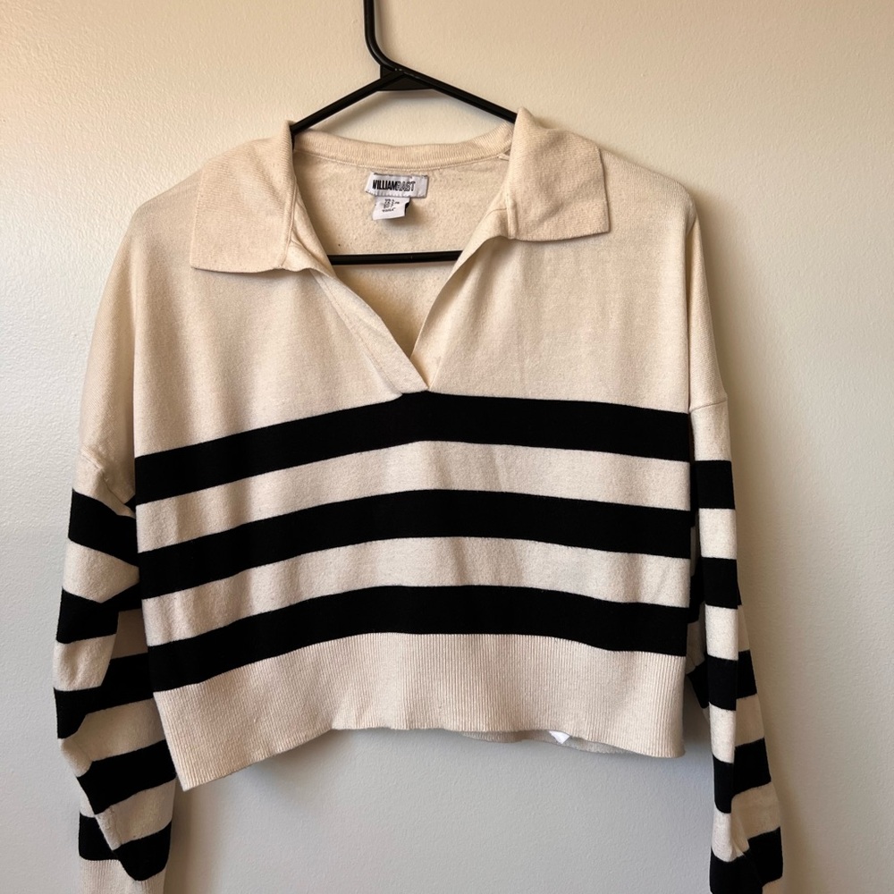 William Rast Black and Cream Striped Sweater
